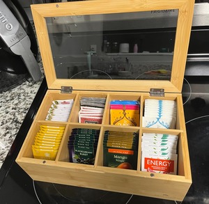 Porte-sachets de thé écologique multifonctionnel, organiseur de rangement divisé pour comptoir, en bambou naturel - Product Image 4
