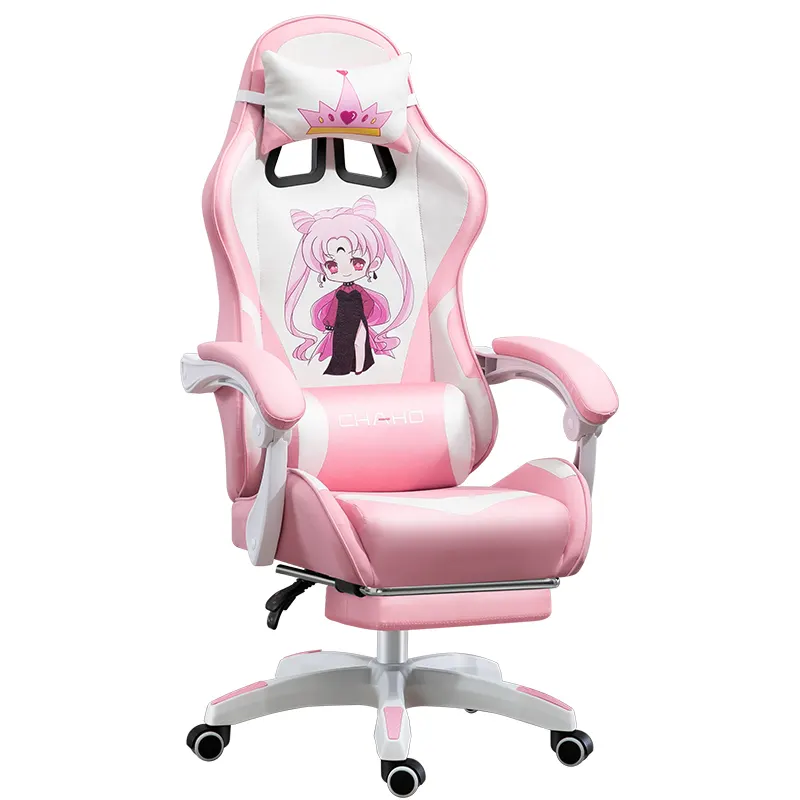Ergonomic Gaming Chair with Footrest - Sailor Moon Pink