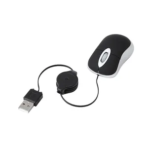 Mini USB Retractable Cable Optical Travel Mouse for PC Laptop