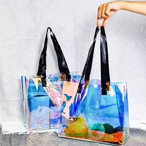 Sac fourre-tout en PVC holographique personnalisé avec poignée Emballage transparent pour le <span class=keywords><strong>shopping</strong></span> et la promotion de cadeaux - Product Image 4
