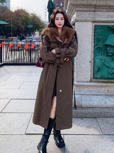 Femmes 2025 hiver nouveau Long Parka café grand col de fourrure mode patron dame Trench Coat - Product Image 3