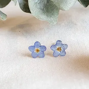 2023 Trendy doğal çiçek takı mavi beni unutma 925 gümüş el yapımı reçine çiçek tasarım sevimli saplama küpe kadınlar için