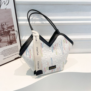 Sac fourre-tout tendance pour femme, couleur unie, motif tissé imprimé, ruban en soie décoratif, léger, zippé, grande capacité pour le quotidien - Product Image 2
