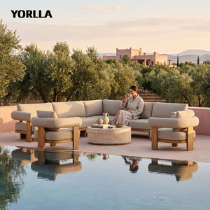 Ensemble <span class=keywords><strong>de</strong></span> canapés d'extérieur en teck massif <span class=keywords><strong>de</strong></span> luxe, meubles <span class=keywords><strong>de</strong></span> patio modulaires modernes et rembourrés - Product Image 2