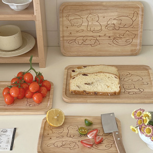 Plateau de service en bambou 21,5 cm x 14,5 cm, motif chat de dessin animé, pour pain, fruits, service à thé - Product Image 3