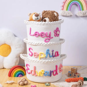 カスタム名保育園バスケットモダンコットンロープ収納ギフト新生児用パーソナライズされたサークル形状シャワー用 - Product Image 2