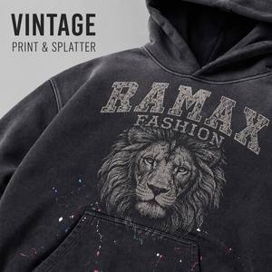 <span class=keywords><strong>Felpa</strong></span> con Cappuccio Vintage Personalizzata, Stampa DTG Testa di <span class=keywords><strong>Leone</strong></span>, Effetto Schizzi di Vernice, Oversize, Stile Grunge Streetwear - Product Image 3