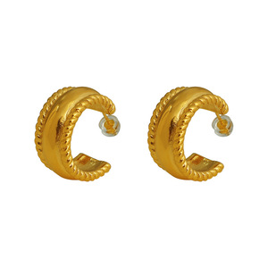 C <b>Ring</b> Wide Braided Huggie Earrings Gold Women's Everyday Wear Titanium Steel Geometric Design Twisted <b>Circle</b> Style - Product Image 5