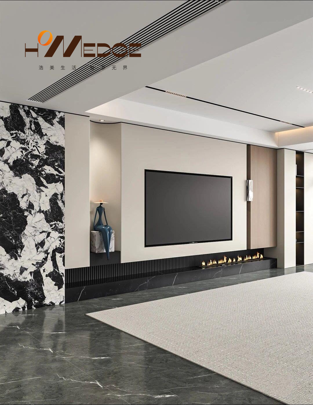 modern luxury marble tv wall unit with led lights