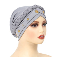 Go Party 27 Couleurs Foulard Turban Perlé Chapeaux Musulmans Tresse Écharpe de Tête Hijab Bonnets Arabes Couvre-Chef pour Femmes