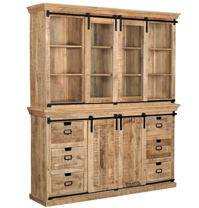 Premium Brown Solid Wood Display Cabinet with Glass Folding Doors and Spacious Folding Compartments <b>Rustic</b> Luxury Storage - Product Image 2