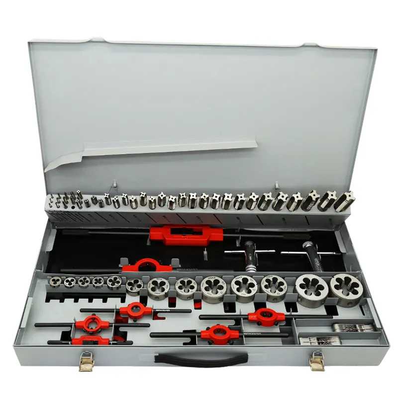 64 Pcs M3~M24 Diy Hand Tool Metric Set Hss DIN 352 Hand Tap And Die Tap Wrench Set In Grey Metal Box