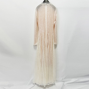 Abito da sera lungo in rete bianca con paillettes, a maniche lunghe e collo alto, modello maxi a reticolo, elegante e modesto, per donna, ideale per feste nuziali - Product Image 4