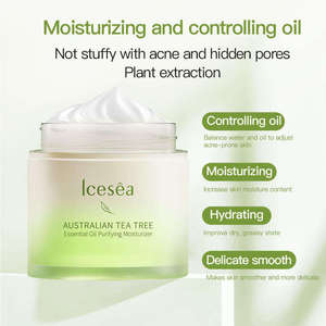 Crème hydratante pour le visage à l'arbre à thé Icesea, peau grasse/à tendance acnéique, contrôle du sébum, non comédogène, réduit la brillance, arbutine, céramide, GMP - Product Image 4