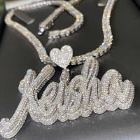 Collier avec pendentif en lettres 3D serties de diamants, plaqué or, moissanite VVS, argent 925, chaîne personnalisée hip-hop pour rappeur, bijoux pour hommes