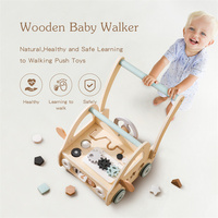 Marche-bébé en bois 2-en-1 avec roues, anti-basculement, chariot d'activités pour tout-petits, trieur de formes, voiture silencieuse, chariot de marche en bois