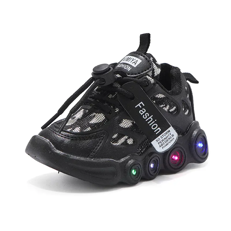 BIYATE 2022 Kids LED Light Shoes Kids Fashion Ribbon Mesh Breathable Sneakers Kids Casual Shoes