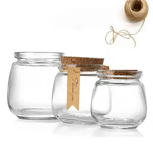 Glass Pudding yogurt jar wide base glass jar 100ml 200ml 300ml with cork lid for homemade food