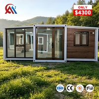 Maison conteneur extensible de 40 pieds, couleur bois, 72 mètres carrés, avec 3 chambres et toilettes