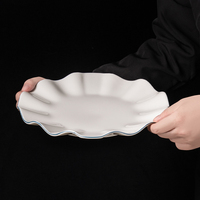 Vaisselle de restaurant moderne en céramique, assiette à pâtes spaghetti, assiette à dîner, plateau de service pour salade et dessert, forme de vague de lotus blanc