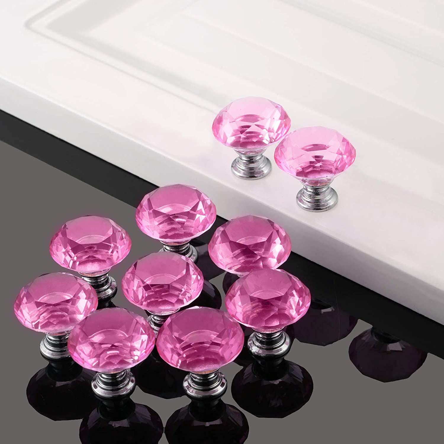 Simbrom Crystal Cupboard Pull with Screws Round Glass Kitchen Cabinet Knob Clear Diamond Furniture Drawer Handle