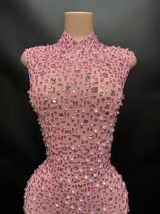 Novance Y2507-G Abito da Club Rosa Personalizzato per Donna con Diamanti Abito da Compleanno con Cristalli - Product Image 2