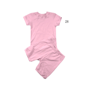 Ensemble 2 pièces personnalisé pour enfants garçons et filles, T-shirt en coton extensible beige uni et short cycliste, tenue pour enfants - Product Image 2