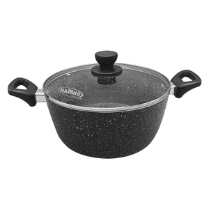 Casserole à fond d'induction antiadhésive en aluminium de 26 cm avec couvercle en verre, fournisseur de gaz de friture du Bangladesh à bas prix OEM - Product Image 5