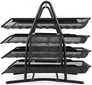 High Quality 4 Tier Home Office Desk Organizer <b>A4</b> Paper Document <b>File</b> Tray BookShelf Portable Metal Wire Mesh Storage Holder - Product Image 3