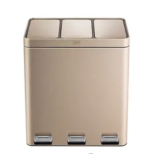 Household Metal Trash Can 3 Compartment Garbage Waste Bin 3 In 1 Sorting