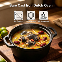 Cocotte en fonte avec couvercle, sans émail, en fonte brute, pour soupes, sans revêtement, pour cuisinières à gaz et à induction, ustensile de cuisine
