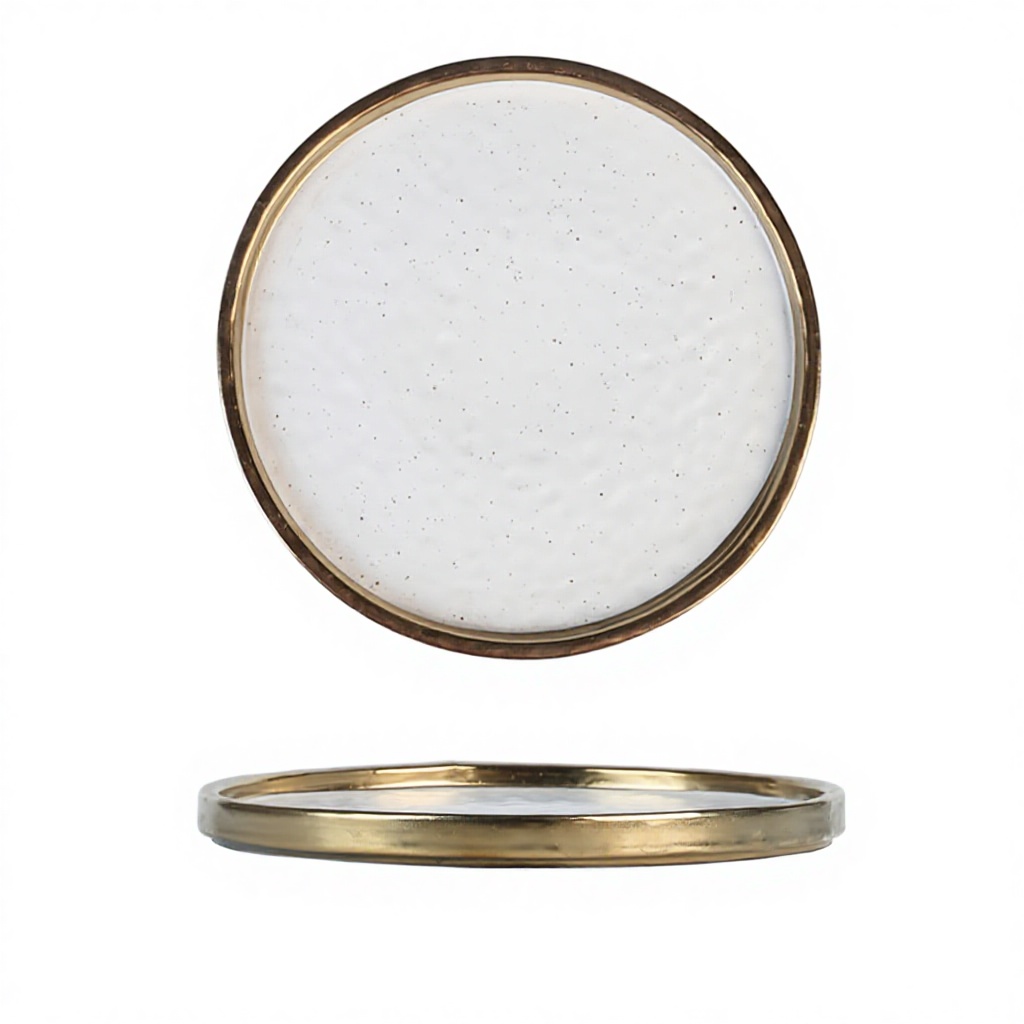 Assiette ronde à bord doré de 9 pouces, blanc uni