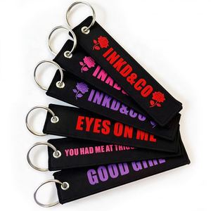 Wholesale High Quality Customized <b>Key</b> Flight Label <b>Custom</b> Jet Tag Fabric Woven Brand Embroidered Keychain - Product Image 2