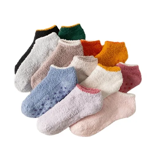 Zhuji Female Shoes Winter Cozy Fuzzy Anti Slip Dots Indoor Yoga Home Dance Thick Floor Microfiber Slipper Socks