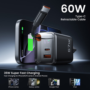 อะแดปเตอร์ GaN ชาร์จเร็ว PD67W แบบพกพา พร้อมหน้าจอดิจิตอล สายชาร์จในตัว พอร์ต USB-C/USB-A ปลั๊ก EU สีดำ สำหรับชาร์จโทรศัพท์และแล็ปท็อป - Product Image 3