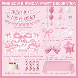 קישוטי מסיבת יום הולדת ורודים לנשים, רקע ורוד, קשת בלונים עם קשתות, באנר נוצץ, ציוד למסיבה בנושא קוקט - Product Image 3