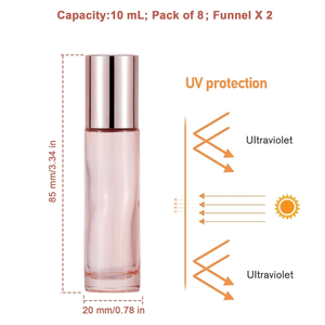 Botella de Vidrio Rosa Dorado de 5ml 10ml para Crema de Aceite Esencial para Ojos, con Bolas Rodantes de Acero Inoxidable Rosadas, en Stock - Product Image 3