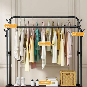 Sèche-linge debout noir sac suspendu chapeau parapluie multifonctionnel porte-manteau en métal cintre tissu étendoir avec roues - Product Image 3