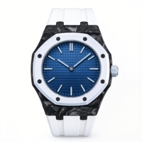 Montre sportive en fibre de carbone forgée de 42 mm, boîtier octogonal, mouvement automatique lumineux vert, bracelet en caoutchouc
