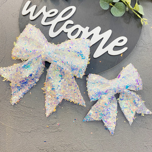 Festive <b>Large</b> Butterfly Bow Laser Glitter Accents Christmas Tree <b>Ornament</b> Factory Direct Custom White Polyester Eco-Friendly - Product Image 3