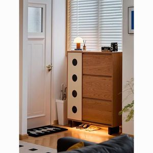Japanese Style Solid Wood Entryway Cabinet <b>Small</b> Apartment Shoe <b>Storage</b> Narrow Standing Rectangular Cabinet Pine And Cherry Wood - Product Image 1