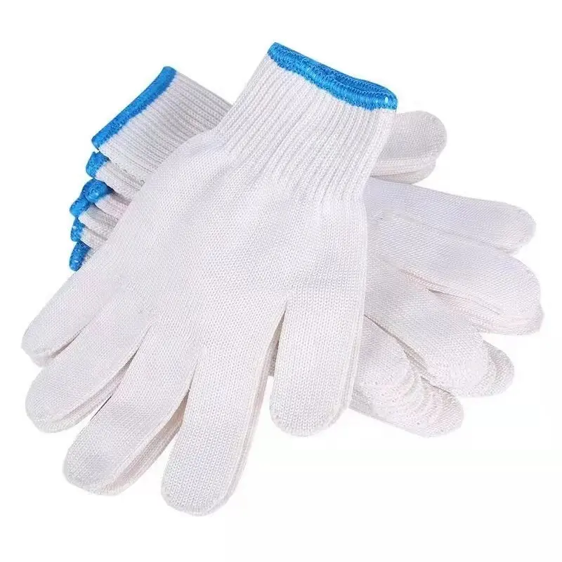 Guantes de trabajo de seguridad de punto de algodón puro reutilizables con diseño personalizado para hombre guantes de trabajo de punto blanco con logotipo personalizado