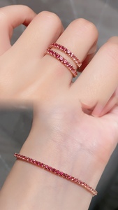 Bracelet et bague de mariage pour femme Xinfly en or massif 18 carats avec saphir Padparadscha naturel taille brillant rond - Product Image 3