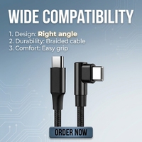 Câble USB-C mâle 60W 1m à angle droit/gauche en alliage d'aluminium, charge rapide 5A, avec gaine en nylon tressé – Nouveauté !