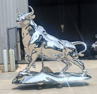 Patung Sapi Baja Anti Karat Poles Cermin Model Kustom Warna & Logo, Patung Hewan Logam Besar untuk Dekorasi Luar Ruangan