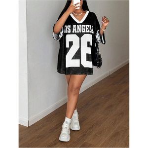 Women's Plus Size Oversized Jersey Shirt Los Angeles 26 V Neck Mesh Sports <b>Tee</b> Streetwear - Product Image 5