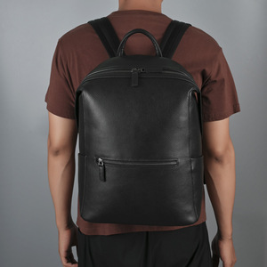 <b>Black</b> Genuine Leather <b>Backpack</b> For Men With Laptop Compartment Business Travel Casual Style - Product Image 1