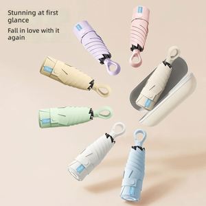 Parapluie pliable de poche à 5 plis avec fermeture à pression, couleur macaron, double usage soleil et pluie, ultra léger et portable - Product Image 1