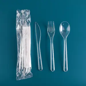 Nhà Máy 4.2g 180mm PS nhựa dùng một lần muỗng và nĩa dùng một lần rõ ràng bọc nhựa thiết lập dao kéo với dao, nĩa, và muỗng