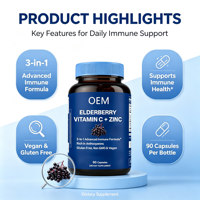 Suplemen Diet Vitamin C Zinc Elderberry OEM 3 in 1 Formula Imunitas Bebas Gluten 90 Kapsul Suplemen Elderberry